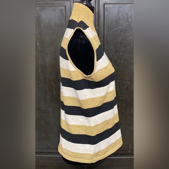 Kathy Lee metallic gold, cream & black sleeveless mock turtleneck sweater-Large - Picture 2 of 9